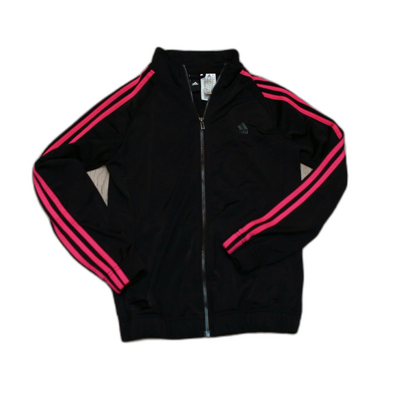 adidas Tops - Adidas Womens Track Jacket Black Pink 3 Stripe Full Zip Athletic Jacket Small